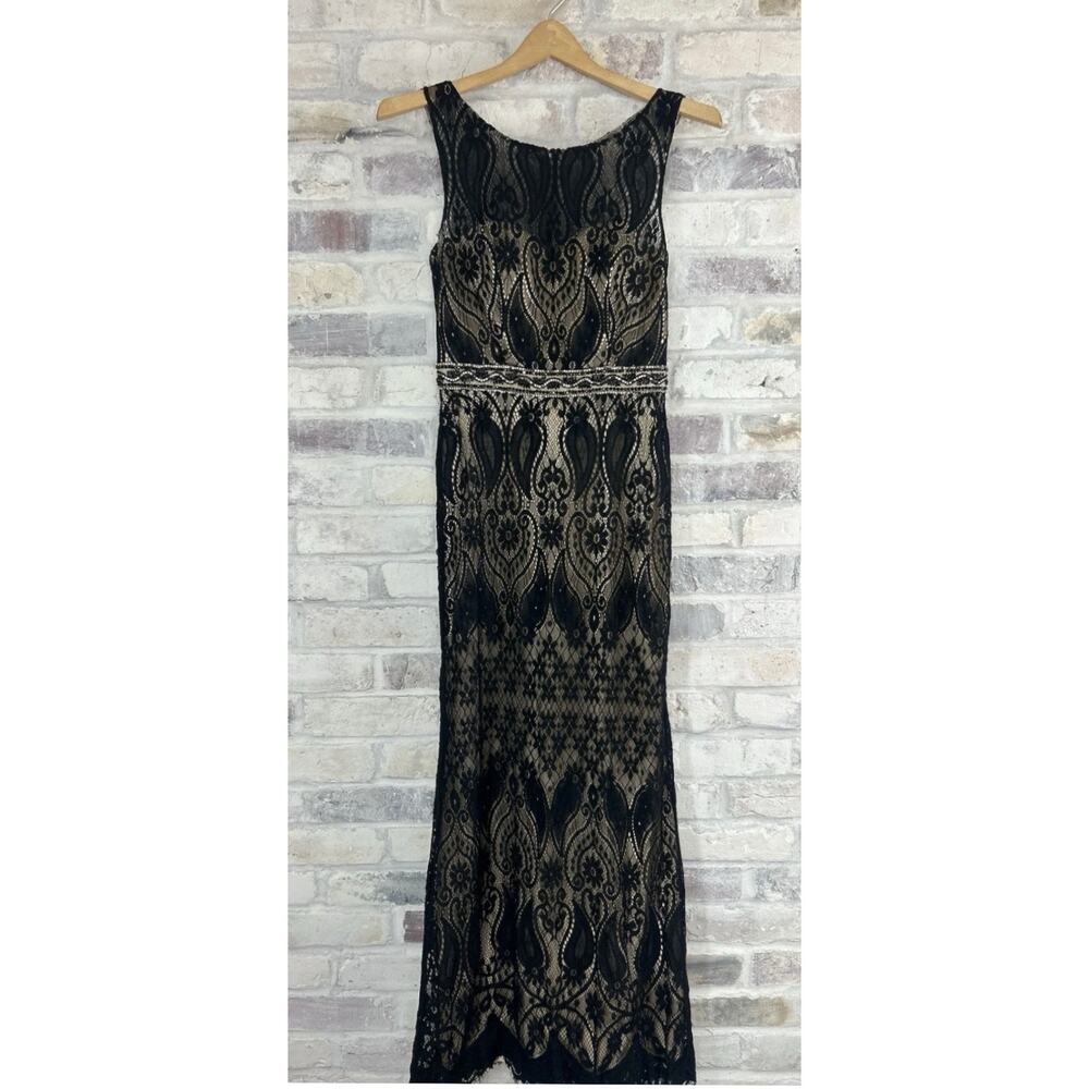 Vintage Dave & Johnny Black Lace Beaded Mermaid Maxi Gown Formal Prom Dress 1/2 - Picture 7 of 11